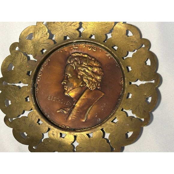 3 Vintage 1930s Brass Copper Composer Frame 6" Wall Decor Hangings - Picture 4 of 8